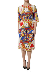 Dolce & Gabbana White Queen Of Heart Short Sleeve Midi Dress - IT38 | XS - Dresses