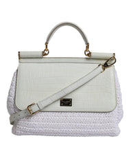 Dolce & Gabbana White Rafia Leather Top Handle Crossbody Bag - Cross Body Bags