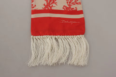 Dolce & Gabbana White Red Coral Print Shawl Wrap Fringe Scarf - Scarves & Shawls