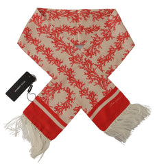 Dolce & Gabbana White Red Coral Print Shawl Wrap Fringe Scarf - Scarves & Shawls