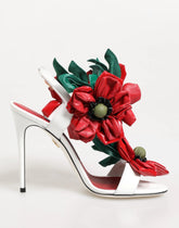 Dolce & Gabbana White Red Floral Detailing Sandals Shoes - Sandals