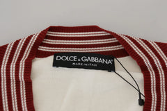 Dolce & Gabbana White Red Knitted V-neck Pullover Sweater - IT46 | S - Sweaters