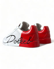 Dolce & Gabbana White Red Lace Up Womens Low Top Sneakers Shoes - EU36/US5.5
