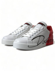 Dolce & Gabbana White Red Lace Up Womens Low Top Sneakers Shoes - EU36/US5.5