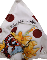 Dolce & Gabbana White Red Polka Dot Floral Print Triangle - IT4 | L - Swimwear Tops