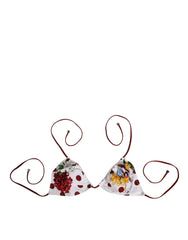 Dolce & Gabbana White Red Polka Dot Floral Print Triangle - IT4 | L - Swimwear Tops