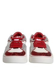 Dolce & Gabbana White Red Rhinestone Embellished Men Sneakers Shoes - EU44/US11