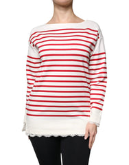 Dolce & Gabbana White Red Stripes Cotton Long Sleeves Top - Blouses