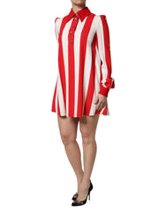 Dolce & Gabbana White Red Stripes Long Sleeves Mini Dress - Dresses