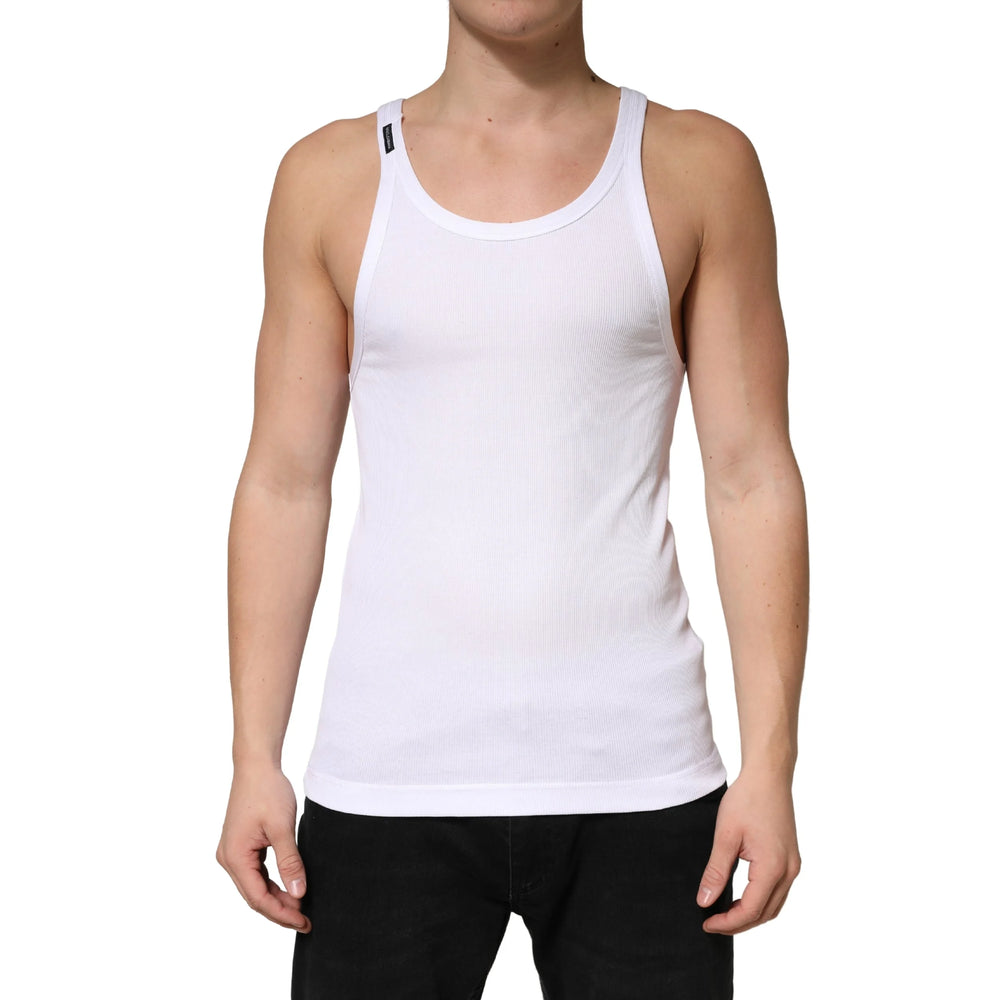 Dolce & Gabbana White Ribbed Cotton Sleeveless Tank Top T-shirt