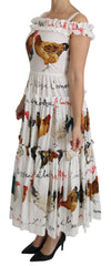Dolce & Gabbana White Rooster Sheath Midi Cotton Dress - Dresses