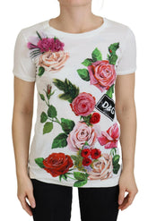 Dolce & Gabbana White Rose DGLogo Printed Short Sleeves Top - IT36|XXS - T-Shirts
