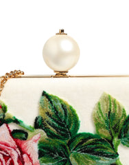 Dolce & Gabbana White Rose Embroidery Silk Gold Frame Clutch Purse Bag - Clutch Bags