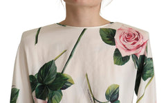Dolce & Gabbana White Rose Print Long Sleeves A-line Dress - IT38|XS - Dresses