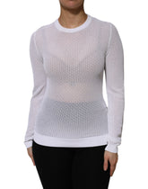 Dolce & Gabbana White Round Neck Long Sleeves Pullover Top - IT42|M - Sweaters
