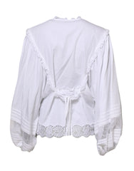 Dolce & Gabbana White Ruffled Lace Embellished Blouse Top - IT38 | XS - Blouses