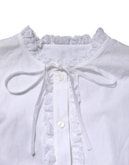 Dolce & Gabbana White Ruffled Lace Embellished Blouse Top - IT38 | XS - Blouses