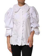 Dolce & Gabbana White Ruffled Lace Embellished Blouse Top - IT42|M - Blouses