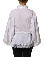 Dolce & Gabbana White Ruffled Lace Embellished Blouse Top - IT44 | L