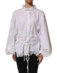 Dolce & Gabbana White Ruffled Lace Embellished Blouse Top - IT44 | L
