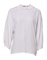Dolce & Gabbana White Ruffled Neckline Blouse Pullover Top - IT36|XXS - Blouses
