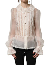 Dolce & Gabbana White Ruffled Sheer Silk Buttoned Blouse Top - IT38|XS