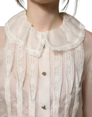 Dolce & Gabbana White Ruffled Sheer Silk Buttoned Blouse Top - IT38|XS