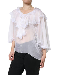 Dolce & Gabbana White Ruffles Lace Long Sleeve Blouse Top - IT44 | L - Blouses