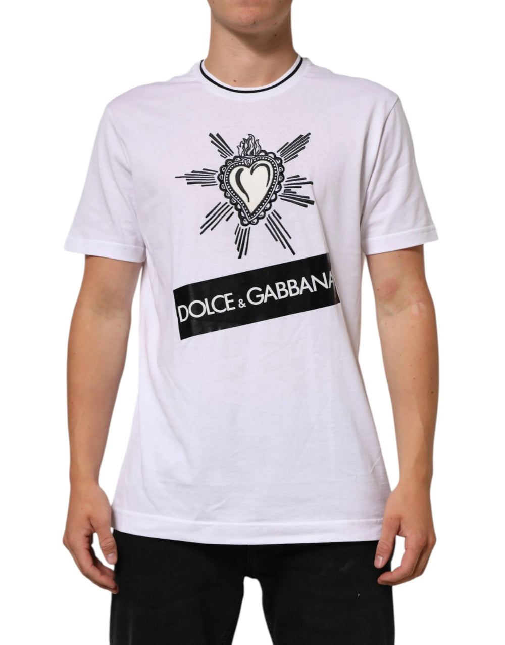 Dolce & Gabbana White Sacred Heart Short Sleeve Men T-shirt - IT52 | XL - T-Shirts