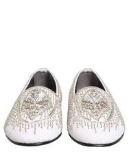 Dolce & Gabbana White Satin Embellished Dress Loafers Shoes - EU41/US8
