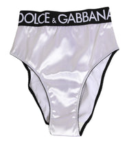 Dolce & Gabbana White Satin High-Waist Black Logo Women Underwear - IT2 | S - Briefs