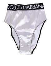 Dolce & Gabbana White Satin High-Waist Black Logo Women Underwear - IT2 | S - Briefs