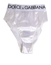 Dolce & Gabbana White Satin High-Waist Brief Logo Women Underwear - IT2 | S - Briefs
