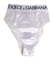 Dolce & Gabbana White Satin High-Waist Brief Logo Women Underwear - IT2 | S - Briefs