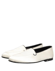 Dolce & Gabbana White Satin Logo Slip On Flats Loafers Shoes - EU41/US8