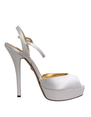 Dolce & Gabbana White Satin Platform Heels Sandals Shoes - Sandals