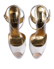 Dolce & Gabbana White Satin Platform Heels Sandals Shoes - Sandals