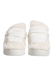 Dolce & Gabbana White Shearling Fur Bianco Low Top Sneakers Shoes - EU44/US11
