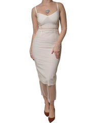 Dolce & Gabbana White Sheer Tulle Bustier Bodycon Midi Dress - IT40|S - Dresses