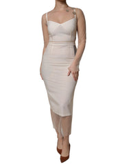 Dolce & Gabbana White Sheer Tulle Bustier Bodycon Midi Dress - IT40|S - Dresses