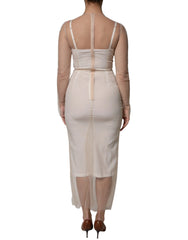 Dolce & Gabbana White Sheer Tulle Bustier Bodycon Midi Dress - IT40|S - Dresses