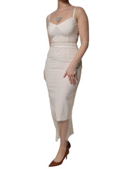 Dolce & Gabbana White Sheer Tulle Bustier Bodycon Midi Dress - IT40|S - Dresses