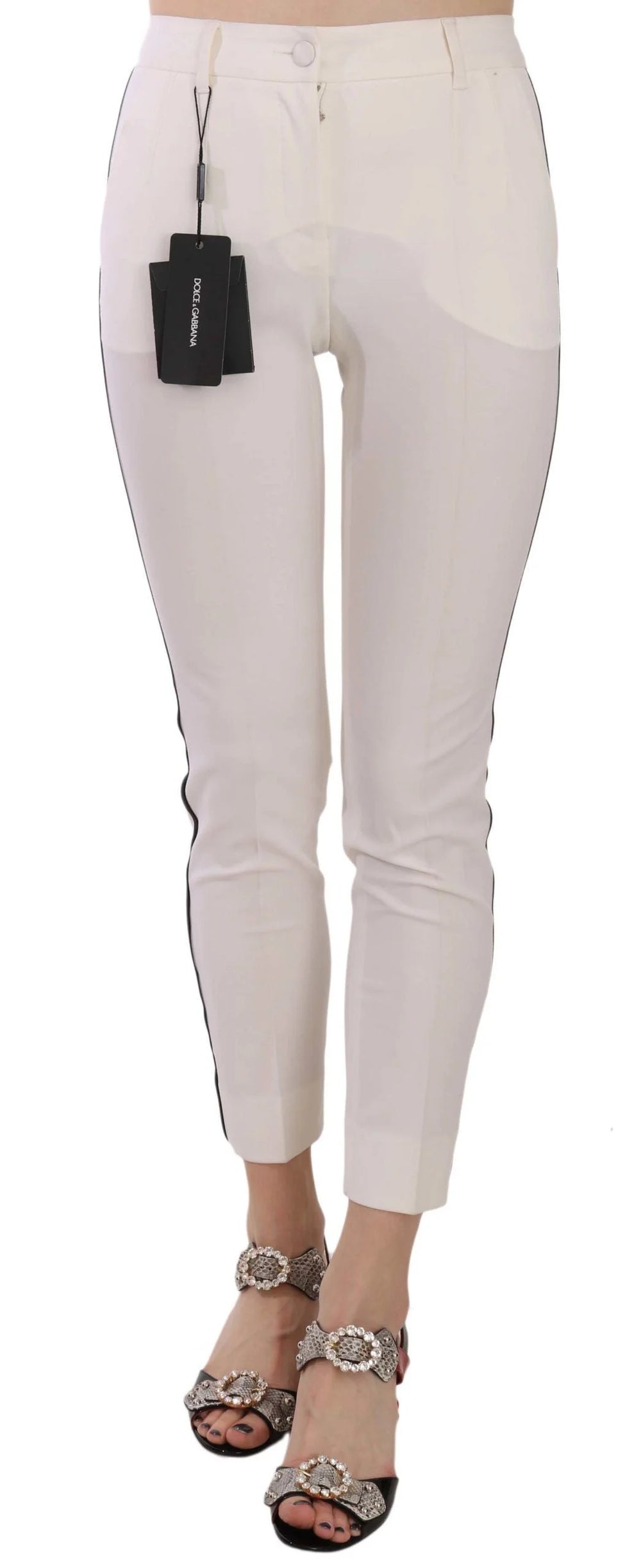Dolce & Gabbana White Side Stripe Cropped Skinny Pants - IT36|XXS - Trousers