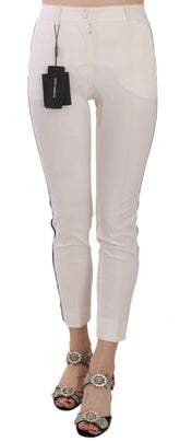 Dolce & Gabbana White Side Stripe Cropped Skinny Pants - IT36|XXS - Trousers