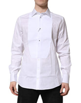 Dolce & Gabbana White Silk Bib Poplin GOLD Men Formal Shirt - IT42 | XL - Shirts