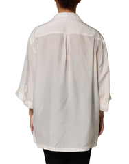 Dolce & Gabbana White Silk Collared 3/4 Sleeves Blouse Top - IT44 | L - Blouses