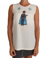 Dolce & Gabbana White Silk Crystal Sequined Fairy T-shirt - Tank Tops