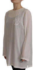Dolce & Gabbana White Silk DG Logo Embroidered Long Sleeves Blouse - IT40|S - Blouses
