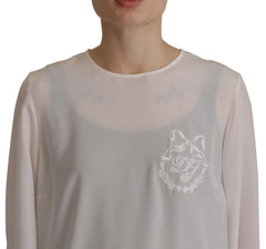 Dolce & Gabbana White Silk DG Logo Embroidered Long Sleeves Blouse - IT40|S - Blouses