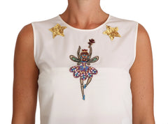 Dolce & Gabbana White Silk Embellished Crystal Sequin Fairy Top - Blouses